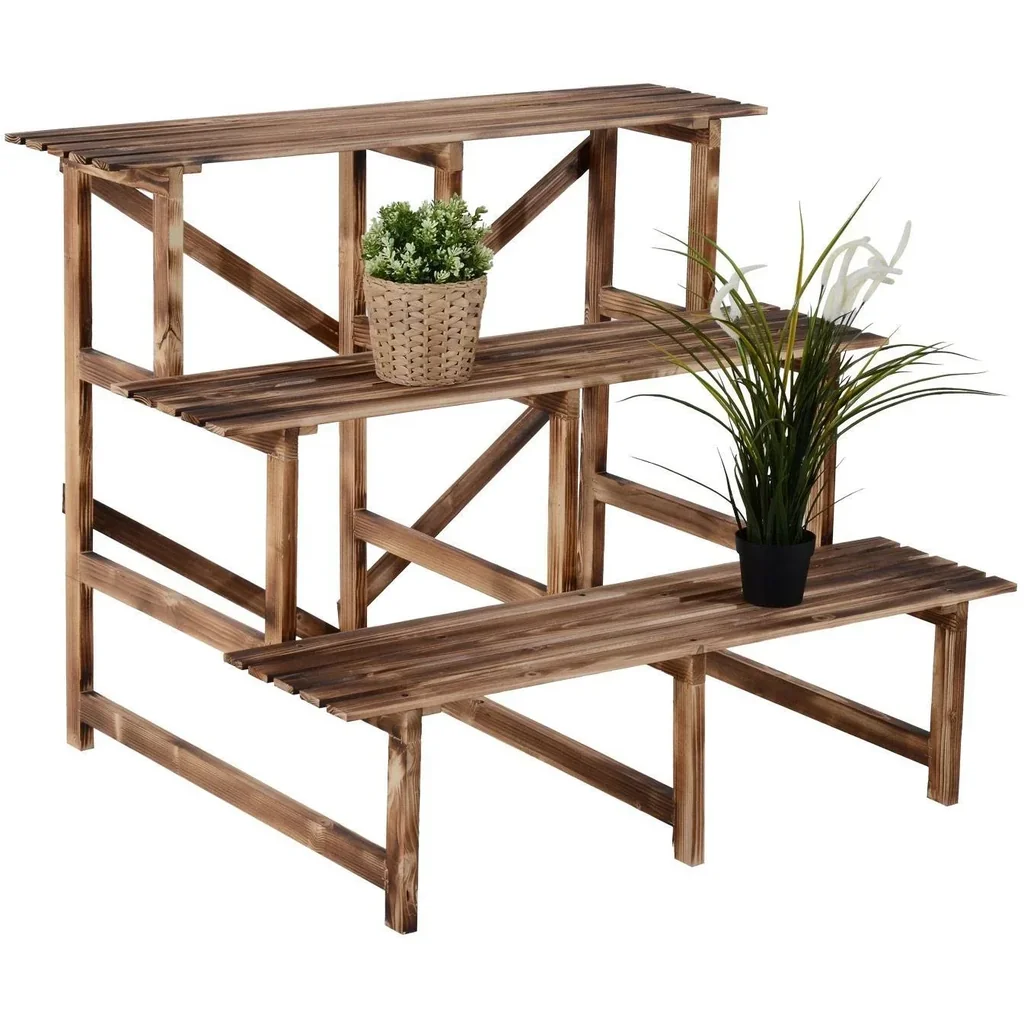 Pflanzentreppe Blumenregal Tannenholz 3 Stufen L100 x W80 x H80cm