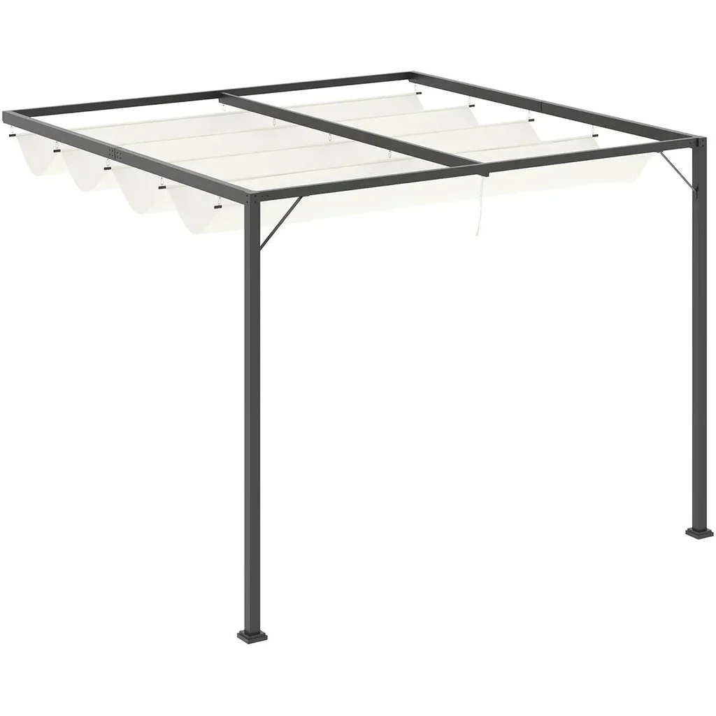 Pergola Pavillon 3 x 3 m mit Stoffdach wetterfest Wandmontage Metall Polyester Creme Weiß