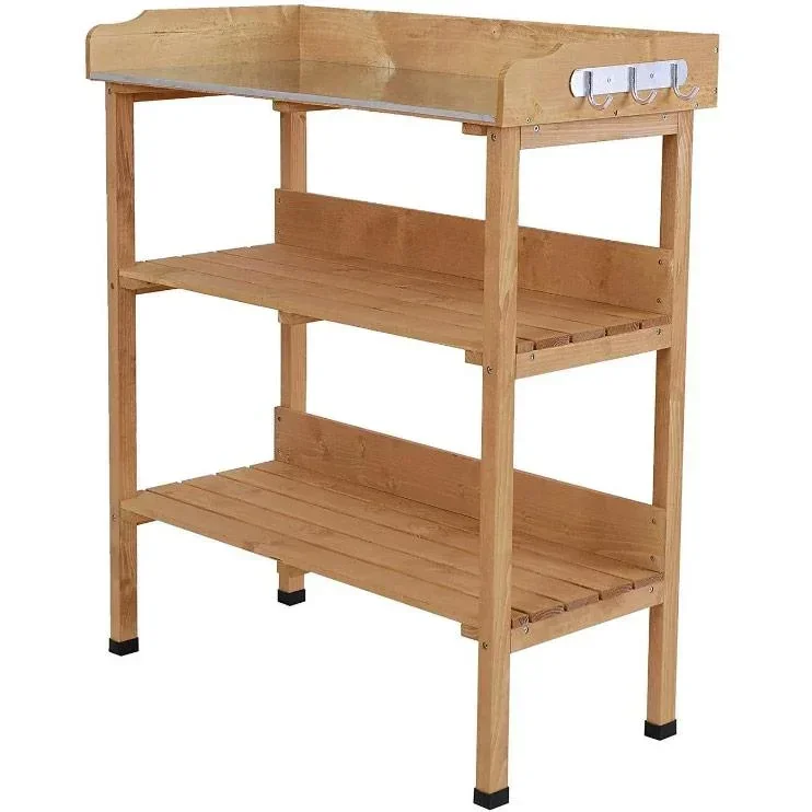 Pflanztisch Gärtnertisch Blumentisch mit Metall Arbeitsfläche Garten Holz