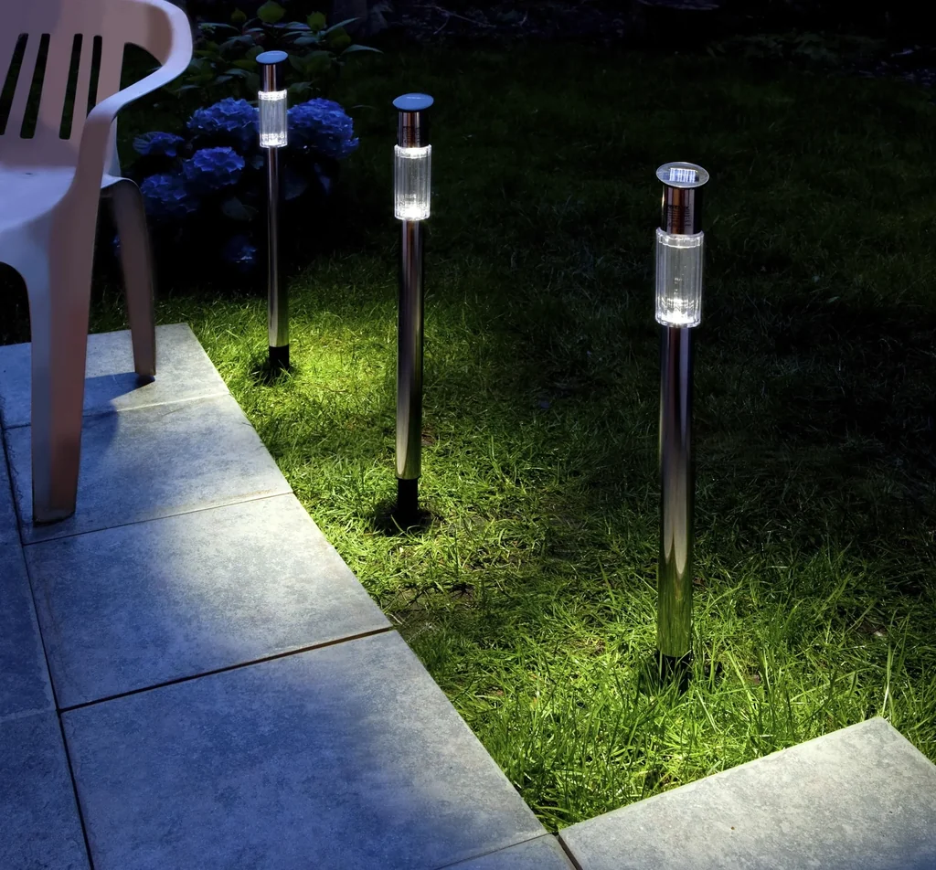 Solar-Gartenlampe, Edelstahl, 3er-Set
