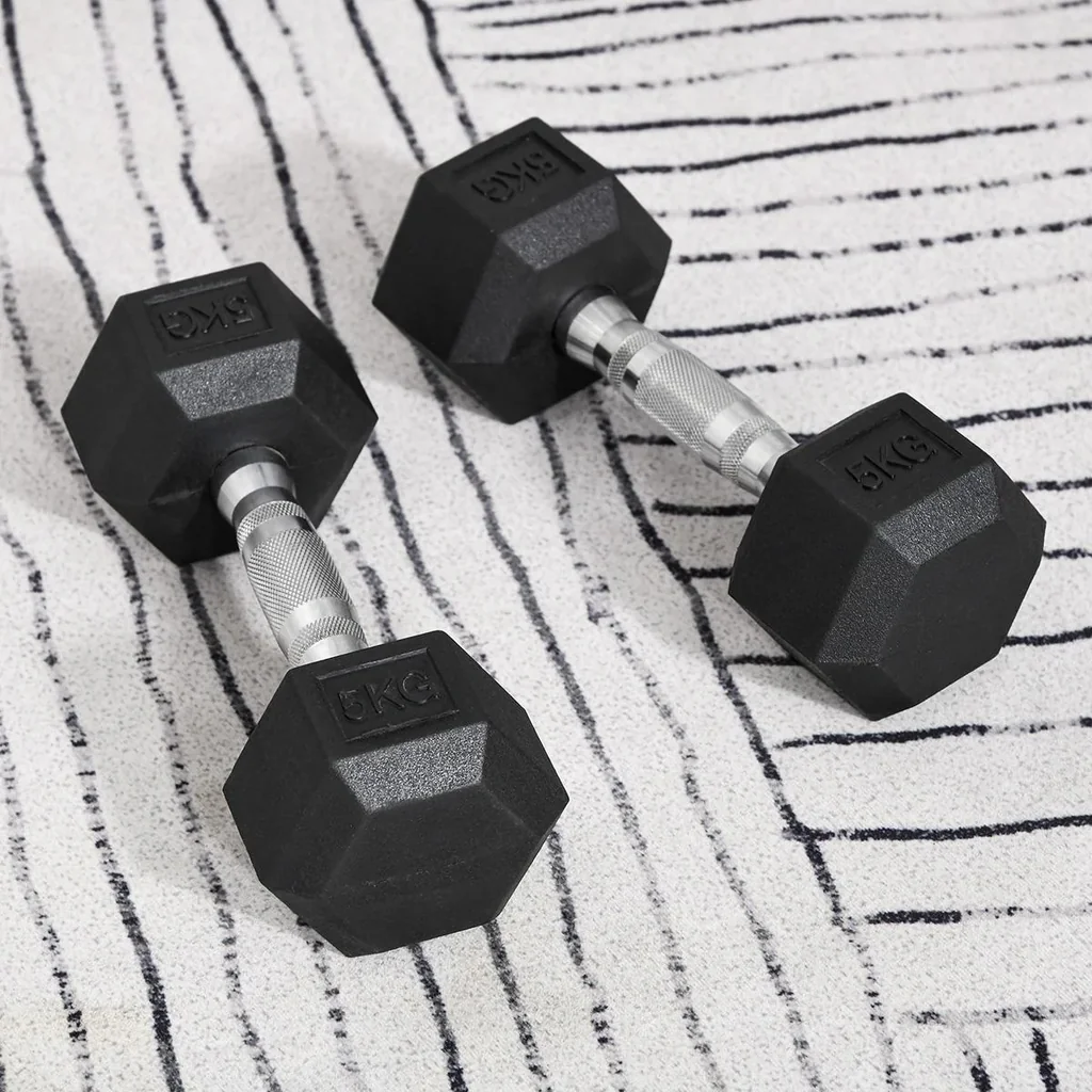2er-Set Gummi-Hantel Fitness Hantel Kurzhantel für Trainingsraum Büro sechseckige Form Metall Gummi schwarz 5 KG