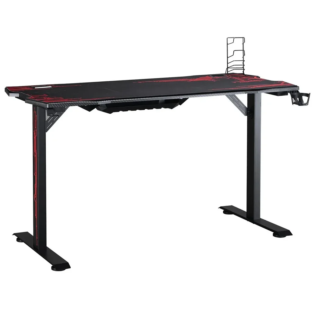 Gaming Tisch Schreibtisch mit Kopfhörerhaken Getränkehalterung Computertisch MDF Metall Schwarz+Rot 140 x 70 x 77 cm