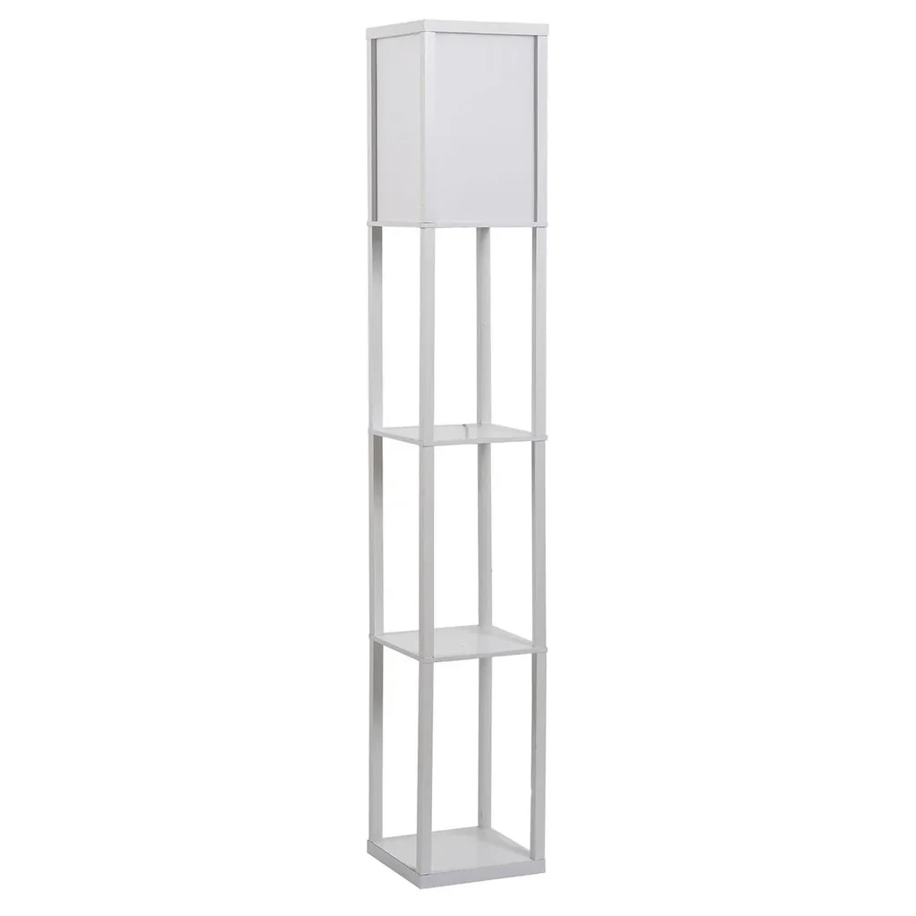 Stehleuchte Stehlampe mit 3 Regalen Innenbeleuchtung E27 bis 40W für Wohn-/Schlafzimmer E1-MDF, Acryl Weiß 26 x 26 x 160