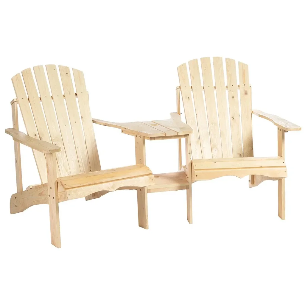 Adirondack Gartenstuhl mit Tisch und Schirmloch 2 Sitzer Gartensessel Sitzgruppe Gartenmöbel für Balkon Massivholz Natur