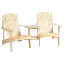 Adirondack Gartenstuhl mit Tisch und Schirmloch 2 Sitzer Gartensessel Sitzgruppe Gartenmöbel für Balkon Massivholz Natur