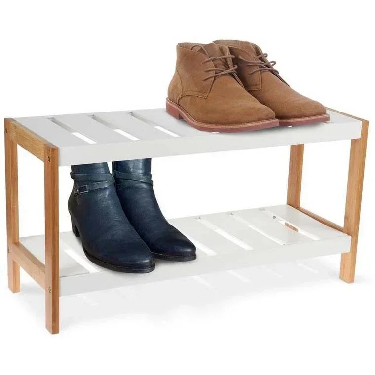 Schuhregal - Schuhschrank - 2 Fachböden - Weiß/Braun - Länge 70 cm x Breite 26 cm x Höhe 36 cm