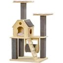 Spielplattform für Katzen - mit Haus und Leiter - Holz/Grau - 70 x 50 x 125 cm