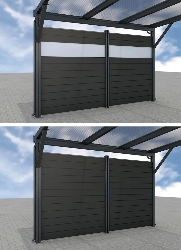 Seitenwand für Carports, anthrazit, 2,96 x 1,86 m, WPC Dielen dunkelgrau / PC Paneele klar