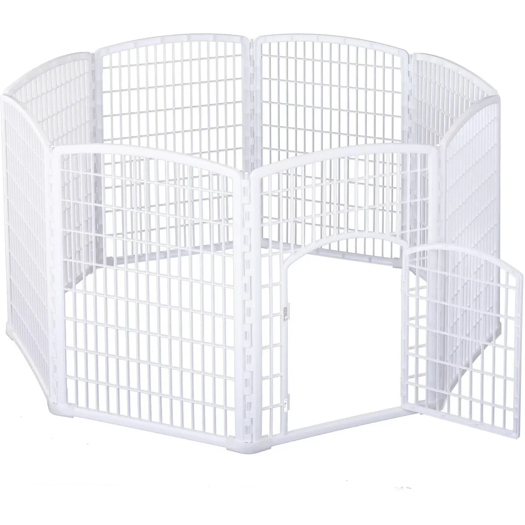 Welpengitter Freilaufgehege Laufstall für Haustiere mit Tür 6 Teile sechseckig PP-Kunststoff rostfrei Weiß Ø180 x H95 cm