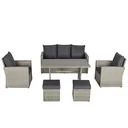 Poly Rattan Sitzgruppe 6 tlg. Garten Essgruppe Sofa-Set Sofa Lounge Hocker Hof Balkon Pool PE Rattan Grau