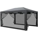 Pavillon Partyzelt mit Seitenwänden Metall PE Weiß+Dunkelgrau+Schwarz 4 x 3 m