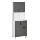 Küchenschrank mit 2 Türen Regal Mikrowellenregal Hochschrank mit unterem Aufbewahrungsschrank und 3 Schubladen Kommode S