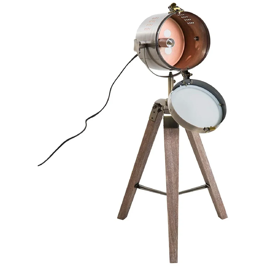 Tischlampe Holz Tischleuchte Dreibein E14 Bronze