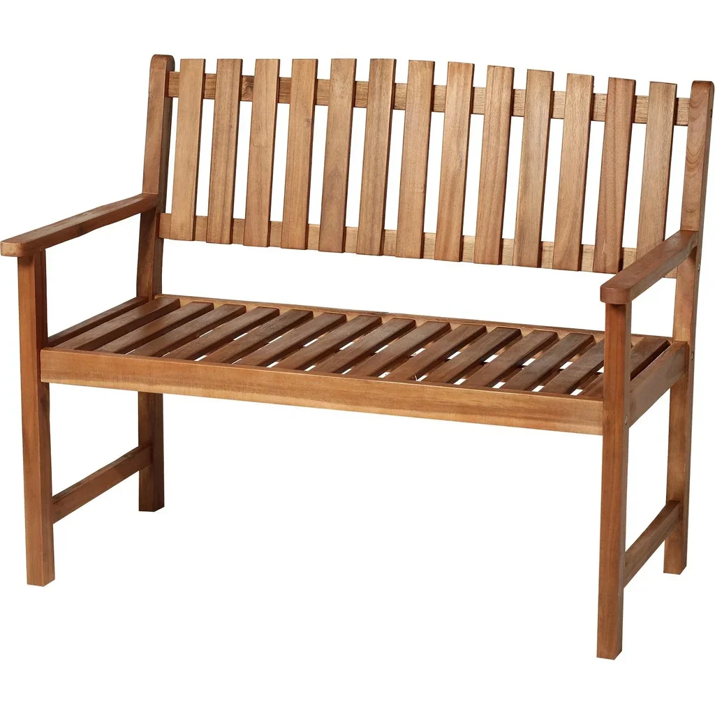 2-Sitzer Sitzbank Gartenbank Holzbank mit Armlehne Landhausstil Akazienholz Rotbraun 120 x 65 x 91,5 cm