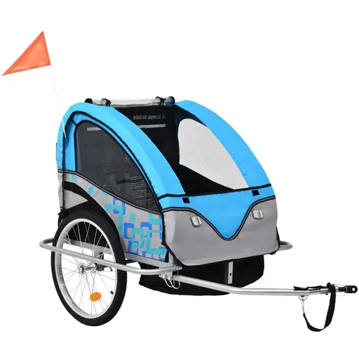 "Kinderfahrradanhänger und Kinderwagen 2-in-1 blau und grau image"