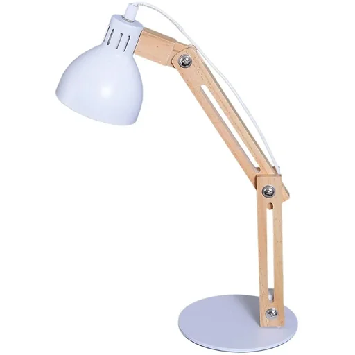 "Tischleuchte Schreibtischlampe verstellbar Leselampe Büro Metall + Holz weiß 26 x 15 x 41 cm image"