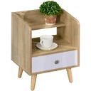 Nachttisch natur mit Schublade und Regal Massivholz