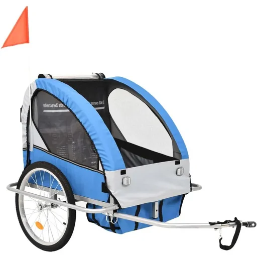 "Kinderfahrradanhänger und Kinderwagen 2-in-1 blau und grau image"