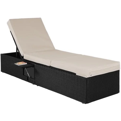 "Liege aus Polyrattan schwarz/cremeweiß 195 x 60 x 33cm image"