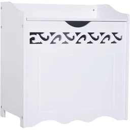 Badschrank Wäschekorb Truhe Kiste Aufbewahrungsbox mit Deckel MDF Weiß 55 x 34 x