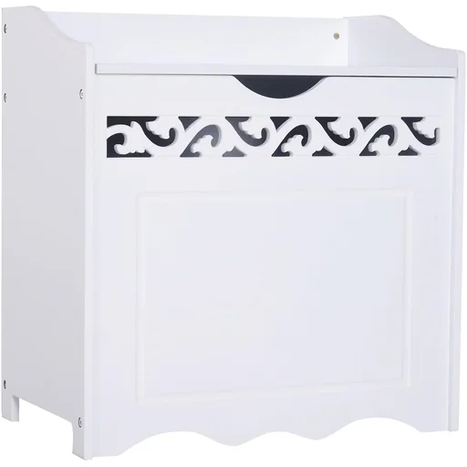 "Badschrank Wäschekorb Truhe Kiste Aufbewahrungsbox mit Deckel MDF Weiß 55 x 34 x 58 cm image"