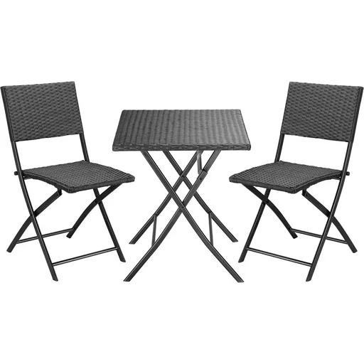 "3 Stück Garten-Set - Tisch, Klappstühle - Polyrotan - Schwarz image"