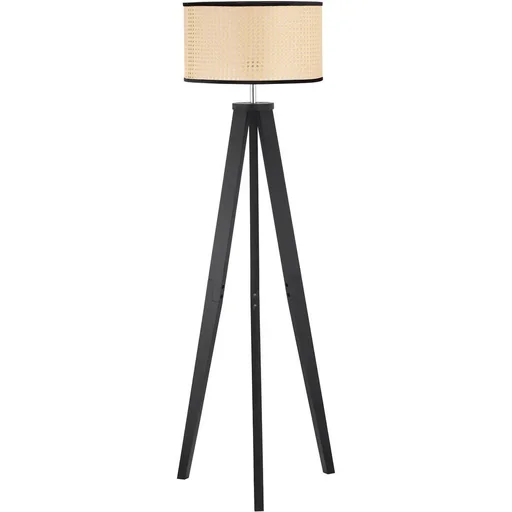 "Stehlampe Wohnzimmer Tripod Stehleuchte 40W moderne Standleuchte mit E27 Fassung Holzfuß für Schlafzimmer Büro Schwarz+G image"