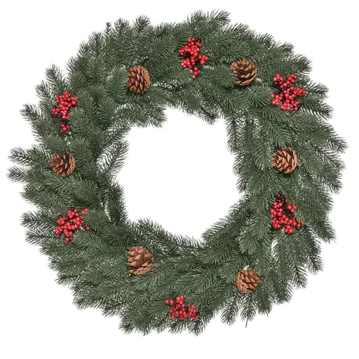 "Tannenkranz Türkranz Weihnachtskranz Rückseite mit aufhänge Öse PE Grün Ø60 x 8 cm Weihnachten 60 cm | Aosom.de image"