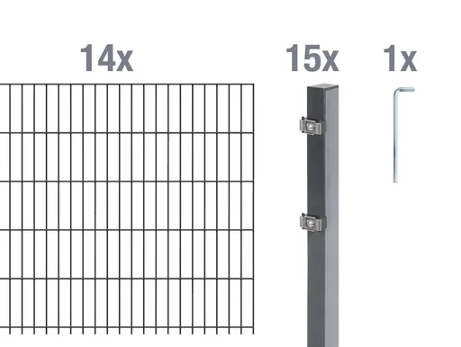 "Doppelstabmattenzaun Komplettset, anthrazit, Höhe 160 cm, Länge 28 m image"