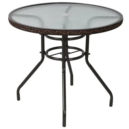 "Rattan Gartentisch runder Esstisch Glastisch Gartenmöbel Tisch Polyrattan+gehärtetes Glas Braun Ø80 x 71H cm image"