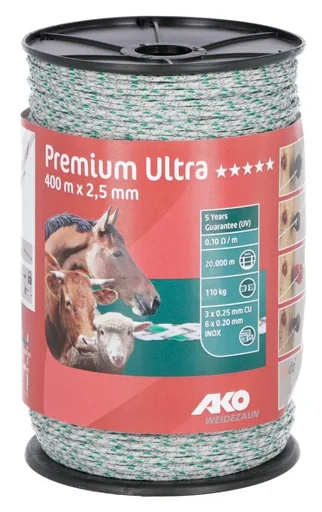 "Weidezaunlitze Premium Ultra, 2,5 mm, 400 m, weiß/grün image"