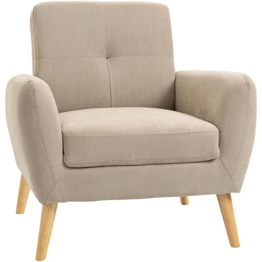 "Polstersessel Sessel mit Armlehnen Wohnzimmerstuhl mit Armlehne Bürostuhl Polsterstuhl modern Leinen-Touch Holz Beige 8 image"