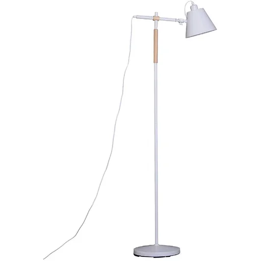 Verstellbare Stehlampe, Metall und Holz, weiß