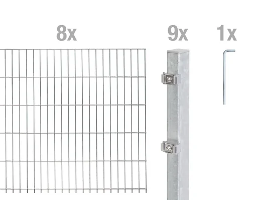 "Doppelstabmattenzaun Komplettset, feuerverzinkt, Höhe 160 cm, Länge 16 m image"