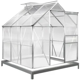 Aluminium-Gewächshaus 5,85 m³ mit Oberlicht, Regenrinne und Fundament