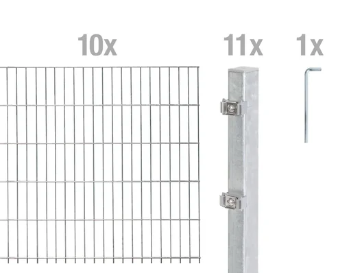 "Doppelstabmattenzaun Komplettset, feuerverzinkt, Höhe 160 cm, Länge 20 m image"