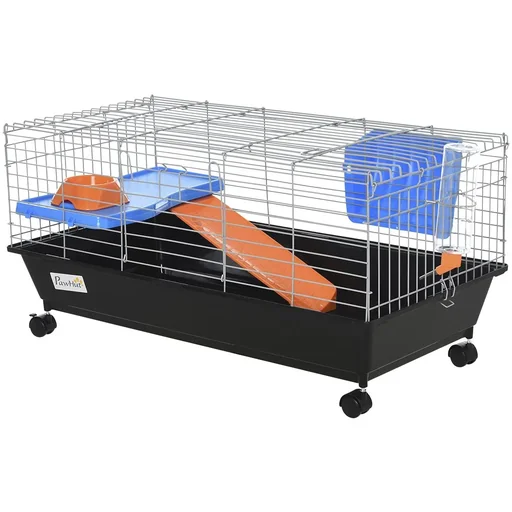 "Kleintierkäfig, Nagerkäfig Rollbar, Starter-Set mit allem Zubehör, Stahl+PP+Nylon, Schwarz, 89x44x43 cm image"