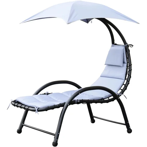 "Sonnenliege Gartenliege mit Sonnendach Grau L195 x B100 x H202cm image"
