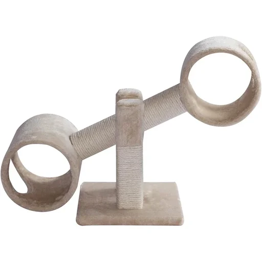 "Kratzbaum Katzenbaum Spielbaum Wippe 2 Tunnel mit Loch Beige L67 x B30 x H26 cm image"