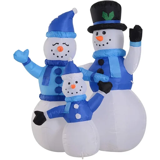 "Schneemann Familie Selbstaufblasbare Weihnachtsdeko LED Blau image"