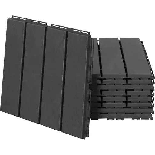 "Set aus 9 Bodenfliesen, Klickmechanismus, Holzmaserung, schwarz, 30 x 30 x 2 cm (Größe pro Fliese) image"