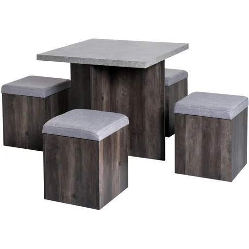"Essgruppe Esstisch Set mit 4 Hockern Grau 80x80cm image"