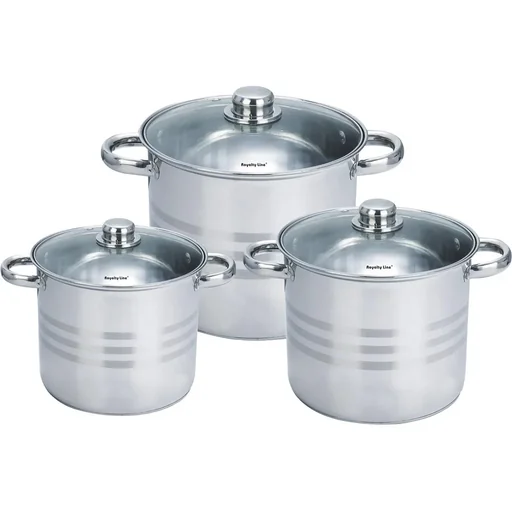 "Topf- und Pfannenset 6-teilig - mit Glasdeckeln - 6.8L, 8.8L und 10.6L - aus Edelstahl image"