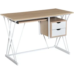 Computertisch PC-Tisch Arbeitstisch mit Tastaturauszug Schublade Eiche+Weiß 110 