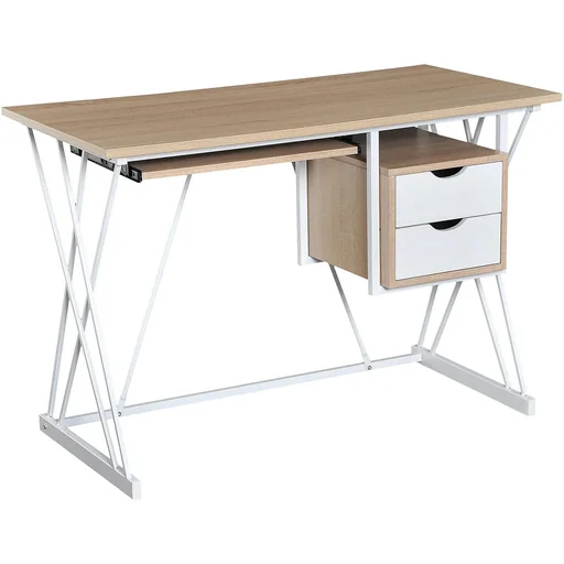 "Computertisch PC-Tisch Arbeitstisch mit Tastaturauszug Schublade Eiche+Weiß 110 x 55 x 76 cm image"