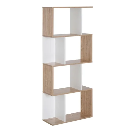 "Bücherregal S-förmiges Standregal Lagerregal 4-stufige Vitrine mit Hardware-Schnalle moderner Raumteiler Spanplatte Nat image"