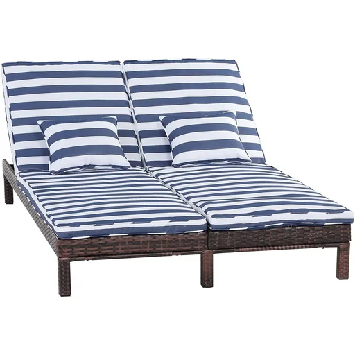 "Gartenliege, Doppelliege, Relaxliege für 2 Personen, Luxus Lounge, 5-stufige Rückenlehne, Metall, PE Rattan, Blau, 195 x image"