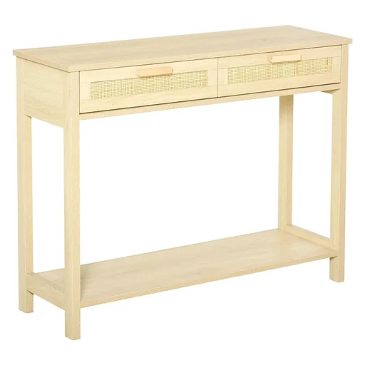 "Konsolentisch Beistelltisch Rattan-Design mit 2 Schubladen Sideboard Eingang MDF Spanplatte 100 x 30 x 76 cm image"