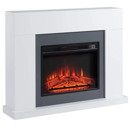 "LED Elektrokamin Standkamin Kaminofen mit Flammeneffekt 1800/2000W Innenraumheizung mit Holzrahmen Dekokamin MDF Weiß image"
