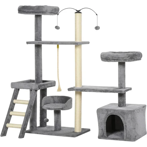 "Katzen klettern auf einen mehrstufigen Baum, dunkelgrau image"